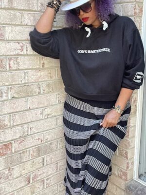 Ladies God's Masterpiece Crop Top Hoodie (Black)